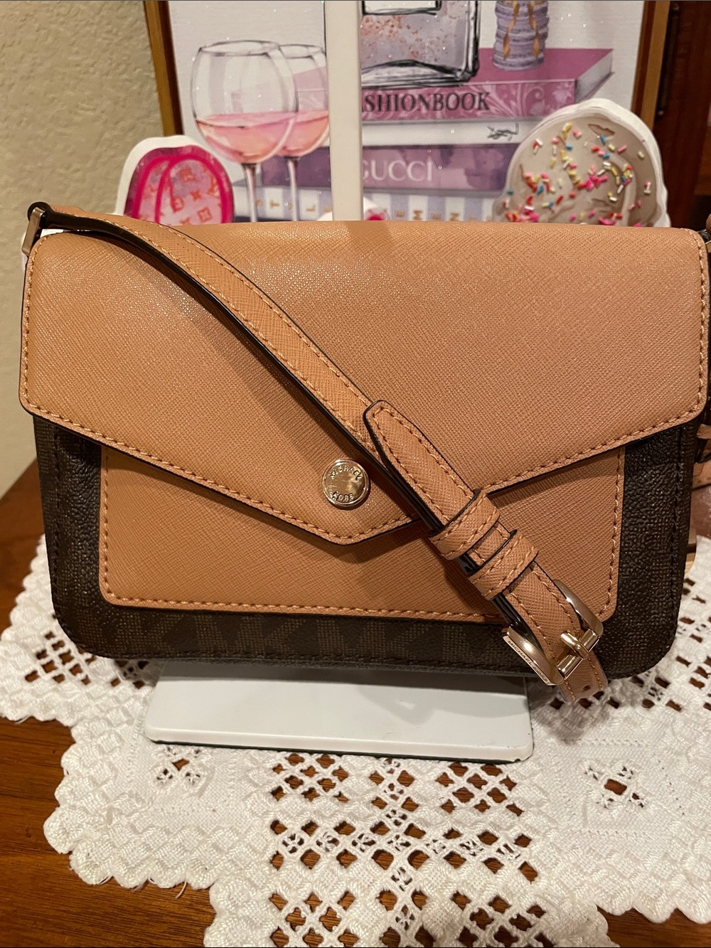 Michael Kors Tan and Dark Brown Crossbody Bag - Sleek Women's Shoulder Purse